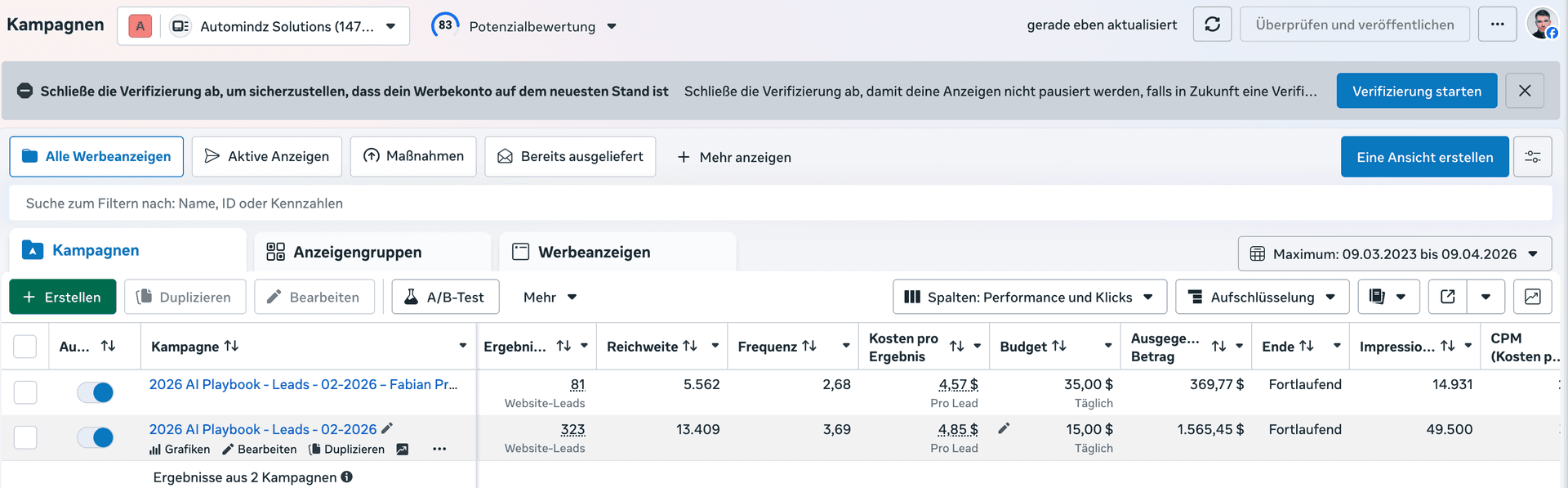 Automindz Meta Ads showing the image ad creatives running across Instagram and Facebook targeting recruitment agency owners
