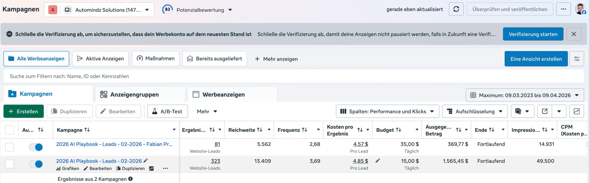 Automindz Meta Ads showing the image ad creatives running across Instagram and Facebook targeting recruitment agency owners